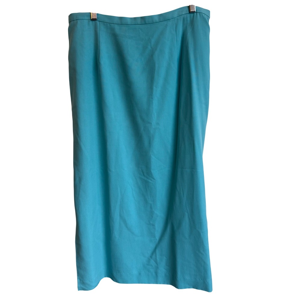 Pendleton Silk Midi Skirt Womens 14 Turquoise‎ Blue Vintage Side Slits Straight